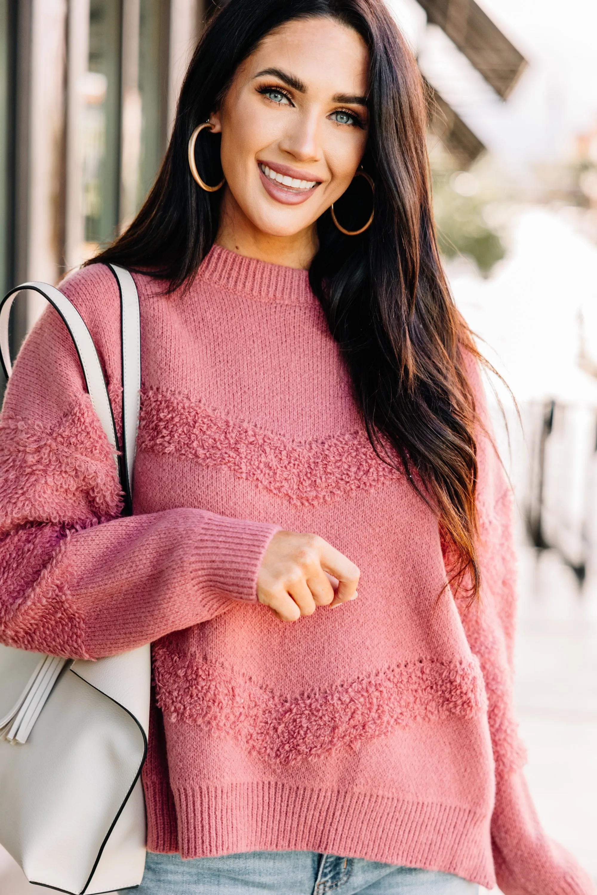 Catch Your Eye Marsala Pink Textured Sweater