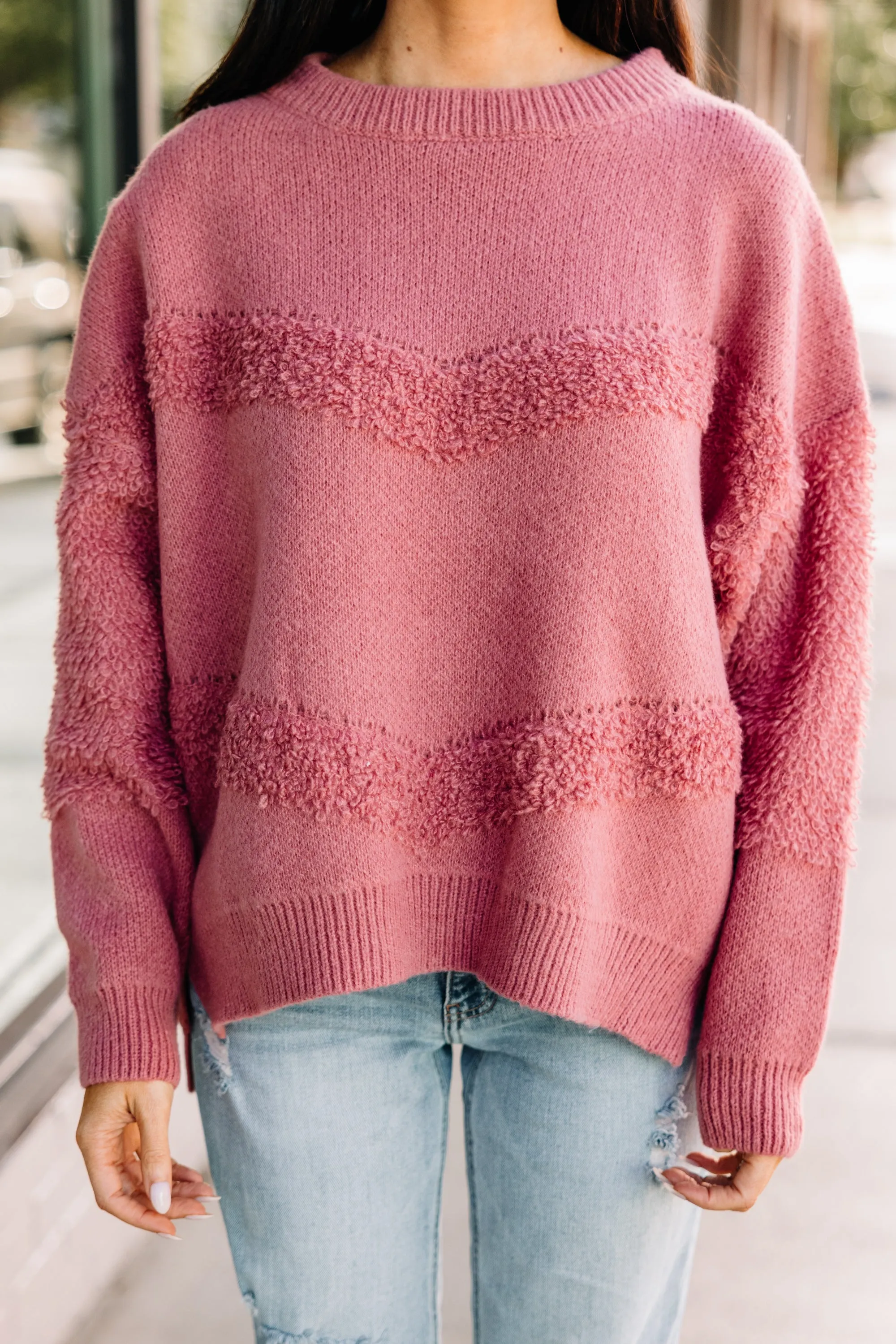 Catch Your Eye Marsala Pink Textured Sweater