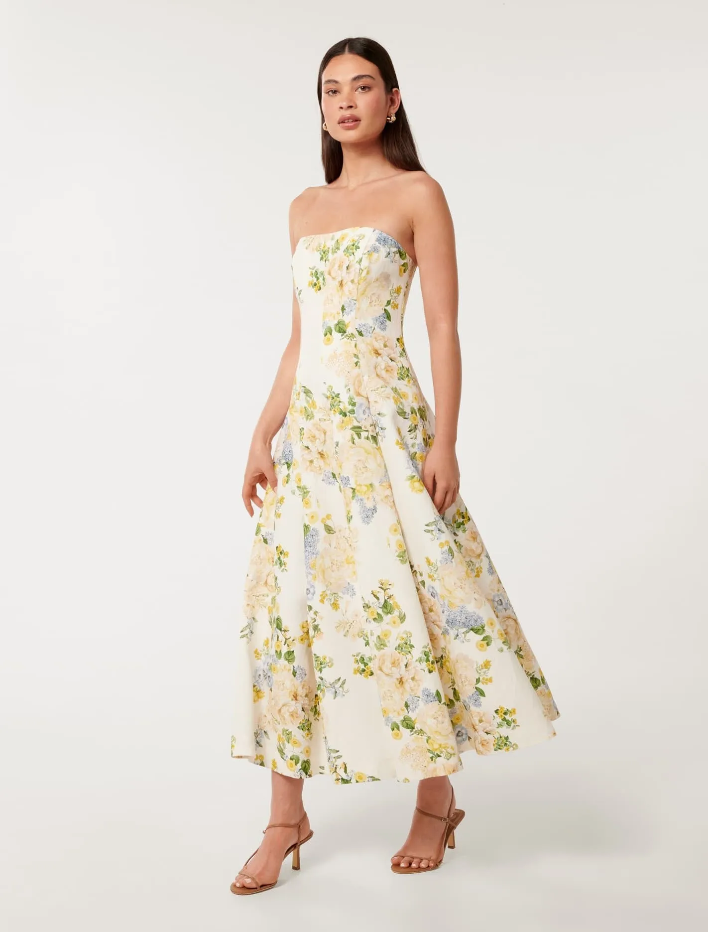 Charlotte Strapless Printed Midi Dress