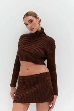 Chunky Knit Crop Skivvy - Brown