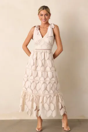 Cinnamon Girl Light Beige Lace Maxi Dress