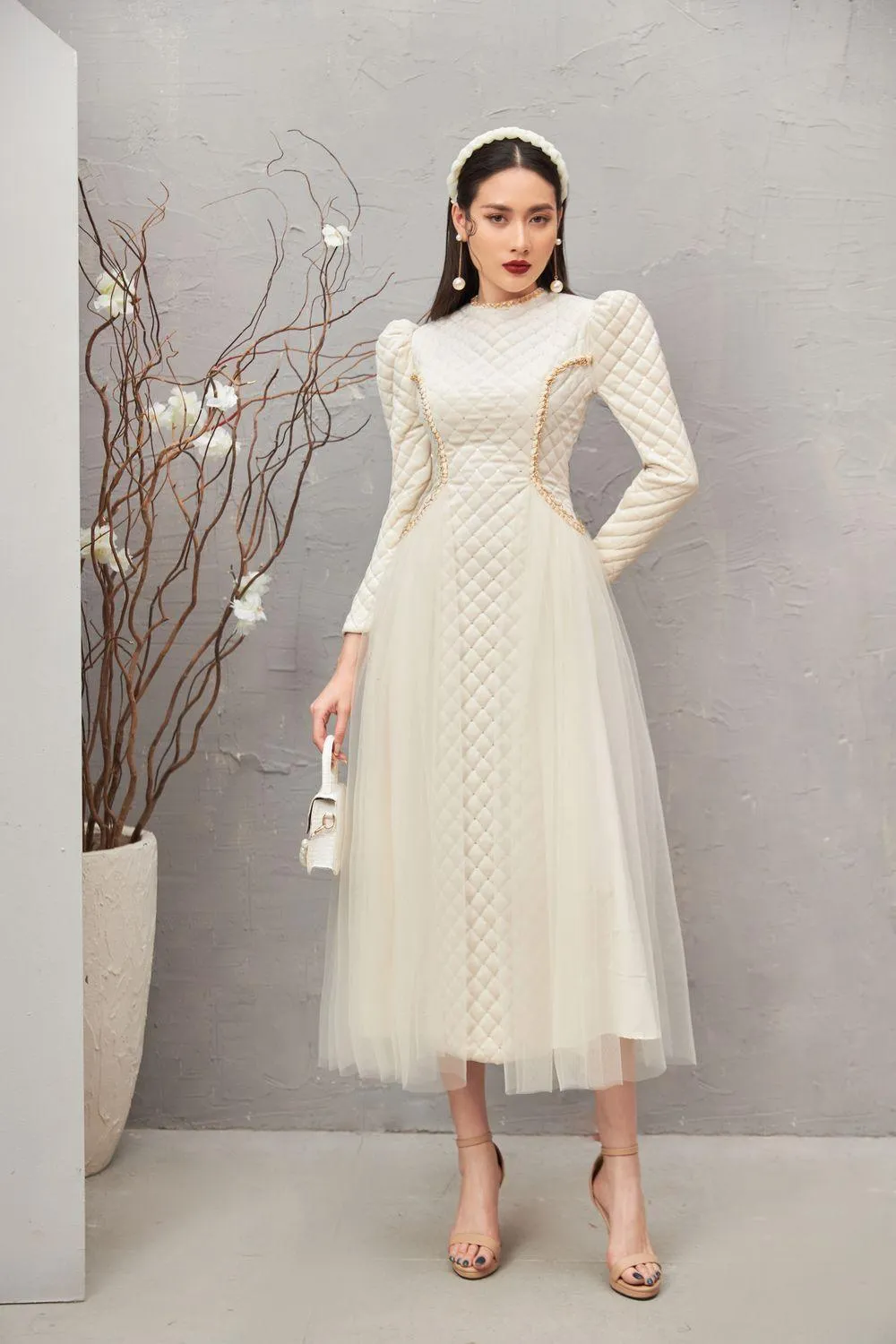 Clara Fit and Flare Round Neck Velvet Midi Dress