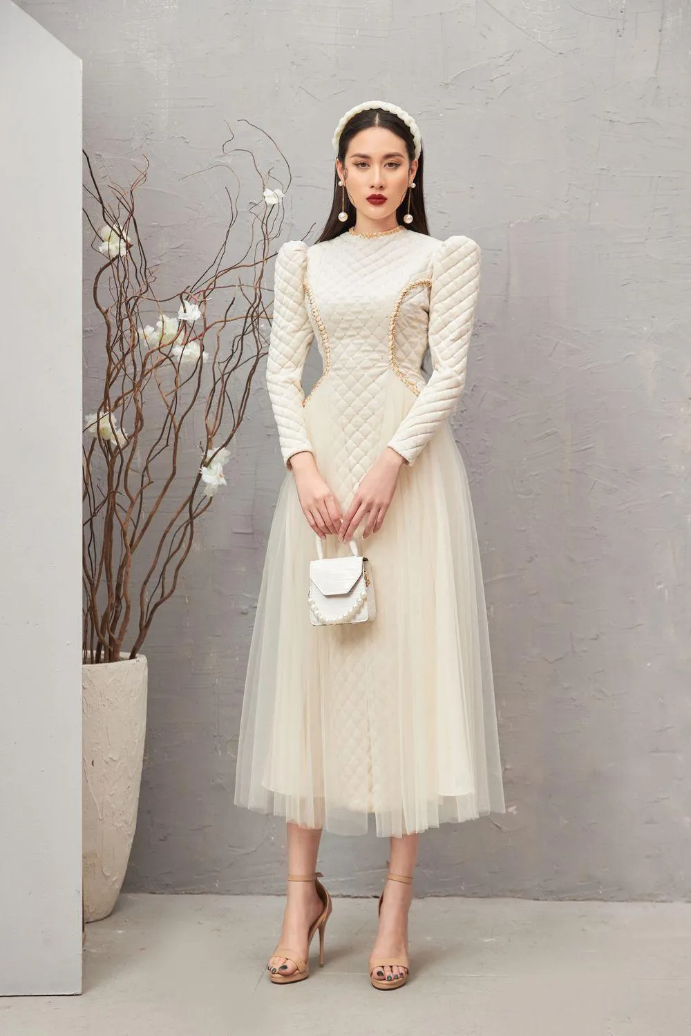 Clara Fit and Flare Round Neck Velvet Midi Dress