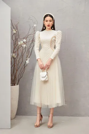 Clara Fit and Flare Round Neck Velvet Midi Dress