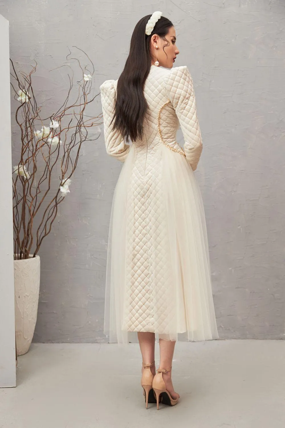 Clara Fit and Flare Round Neck Velvet Midi Dress