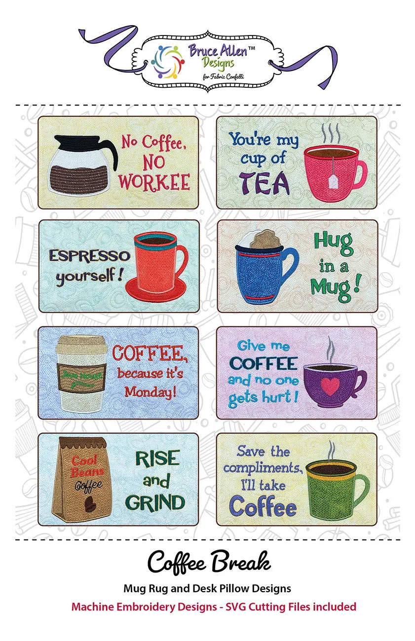 Coffee Break Mug Rug and Pillow Designs