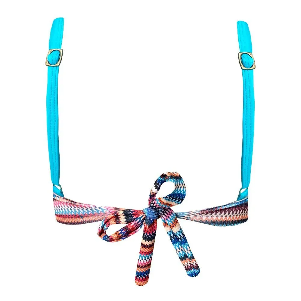 Colorful Stripes Brazilian Fixed Knot Triangle Bikini Top