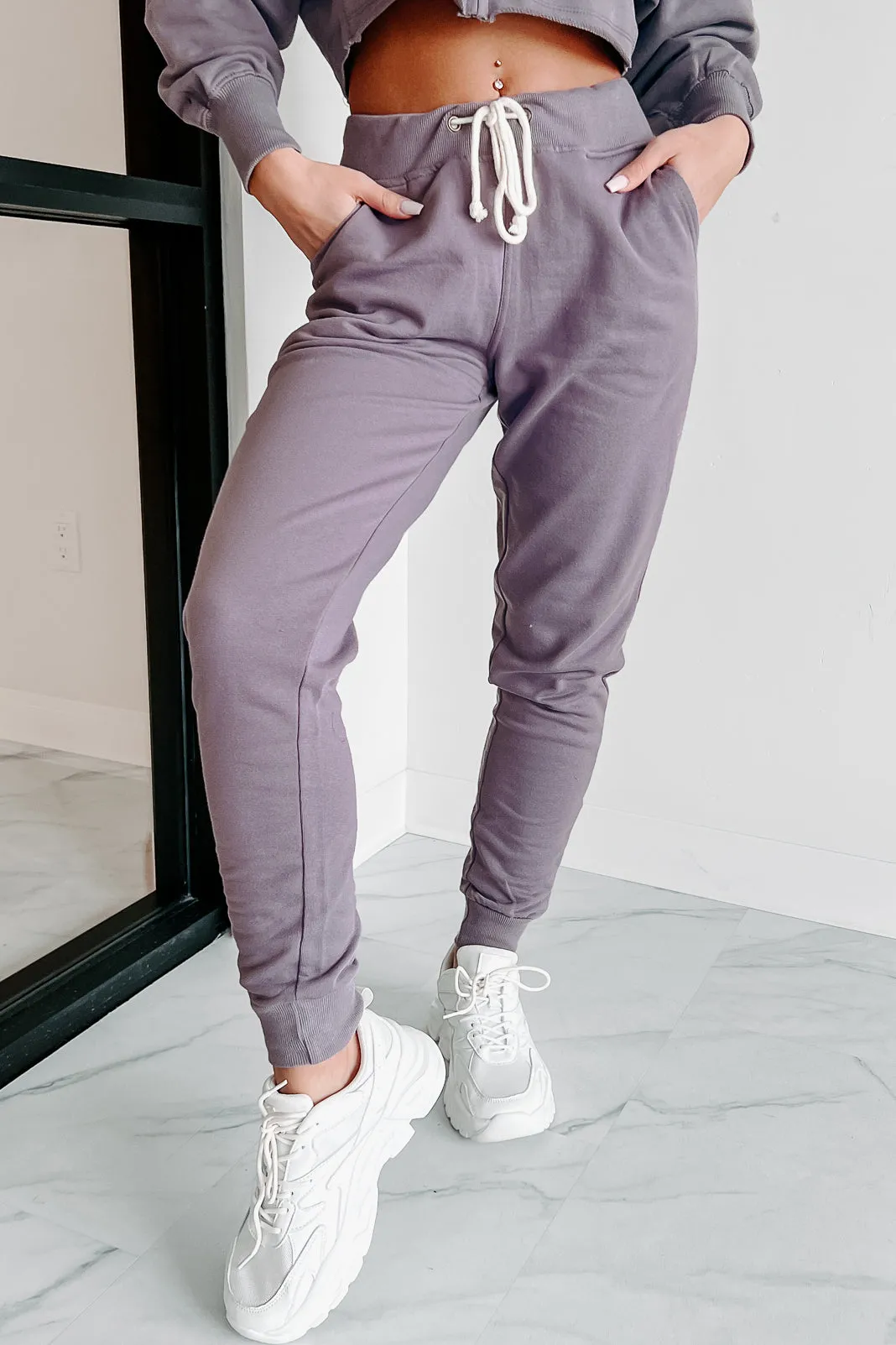 Comfortably Cool Zip-Front Crop Hoodie & Jogger Set (Dusty Purple)