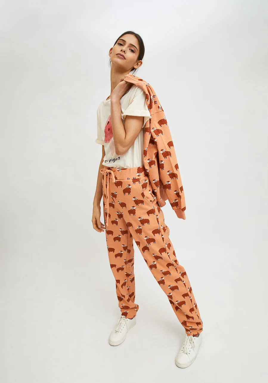 Compania Fantastica  Ram Print Cotton joggers with animal print FA21SEV09