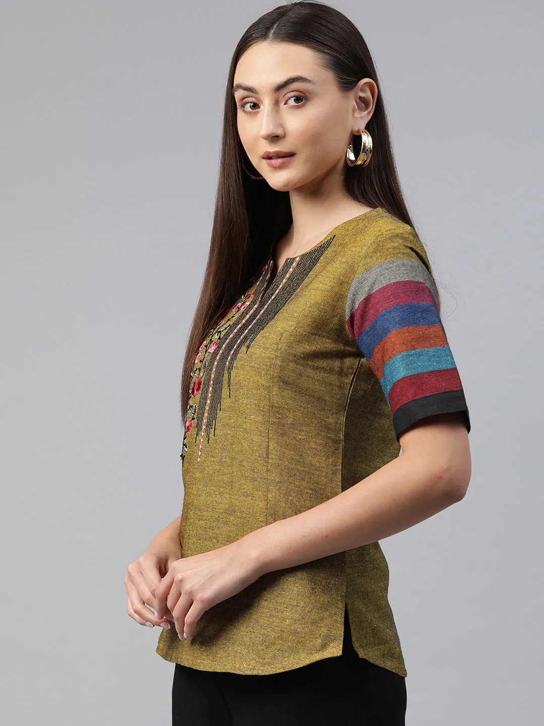 Cottinfab Floral Embroidered Cotton Top