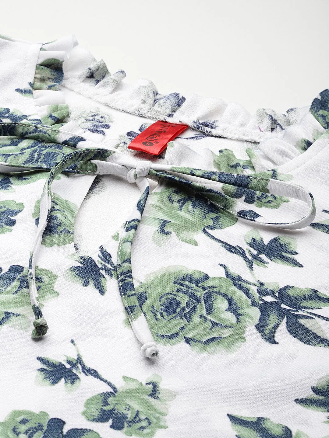 Cottinfab Floral Print Tie-Up Neck Top