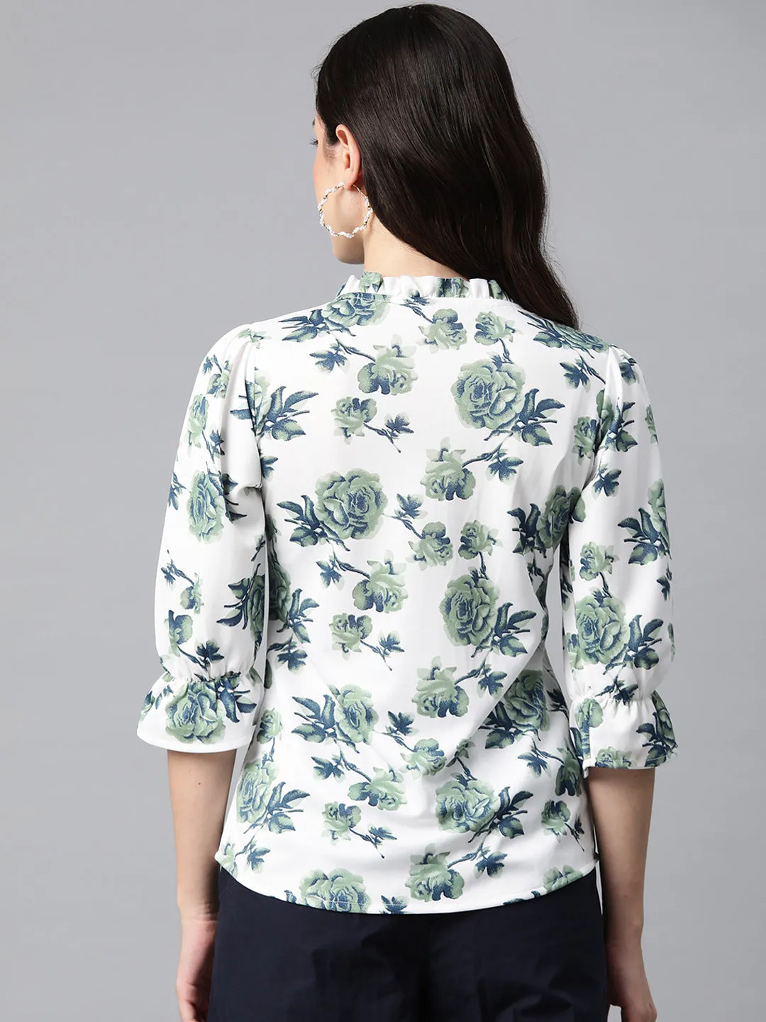 Cottinfab Floral Print Tie-Up Neck Top