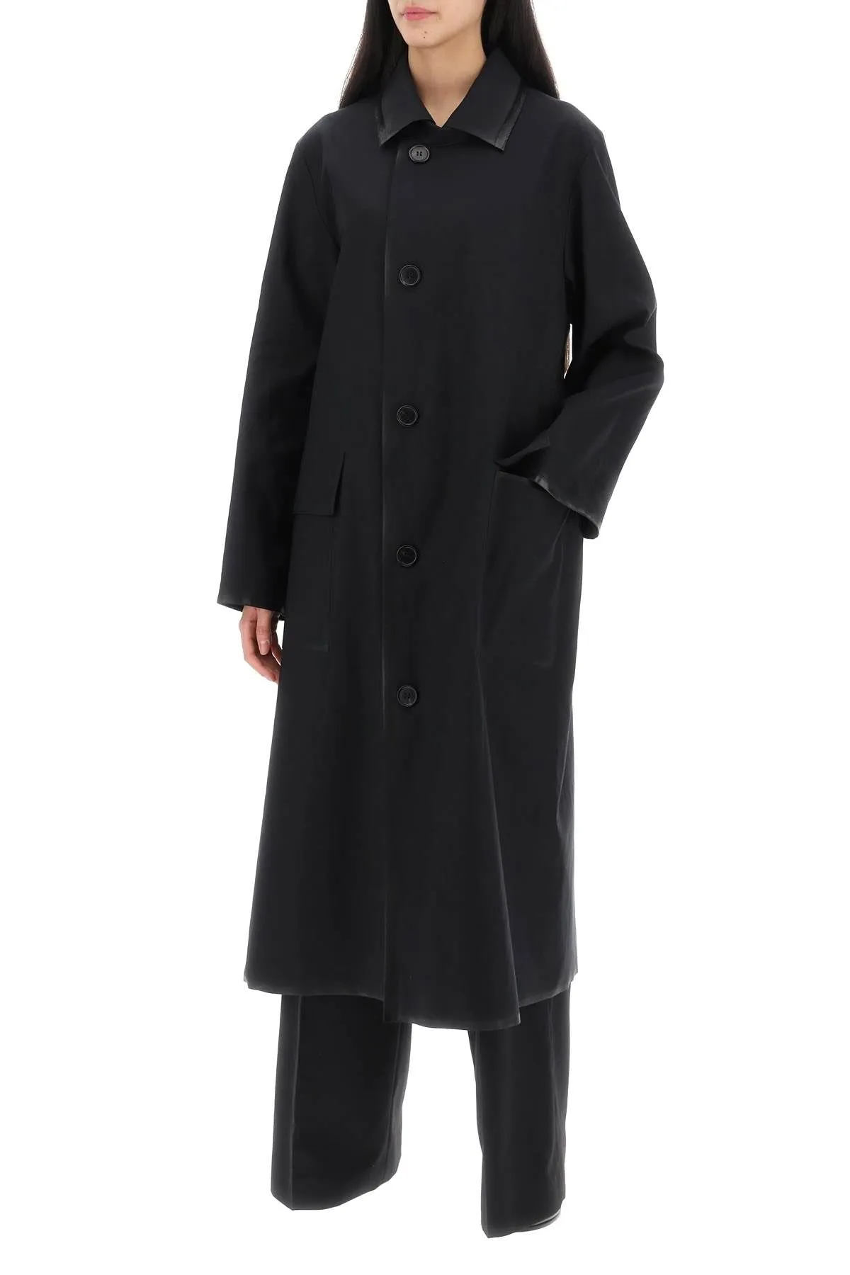 COTTON COAT WITH LAMINATED TRIM DETAILS