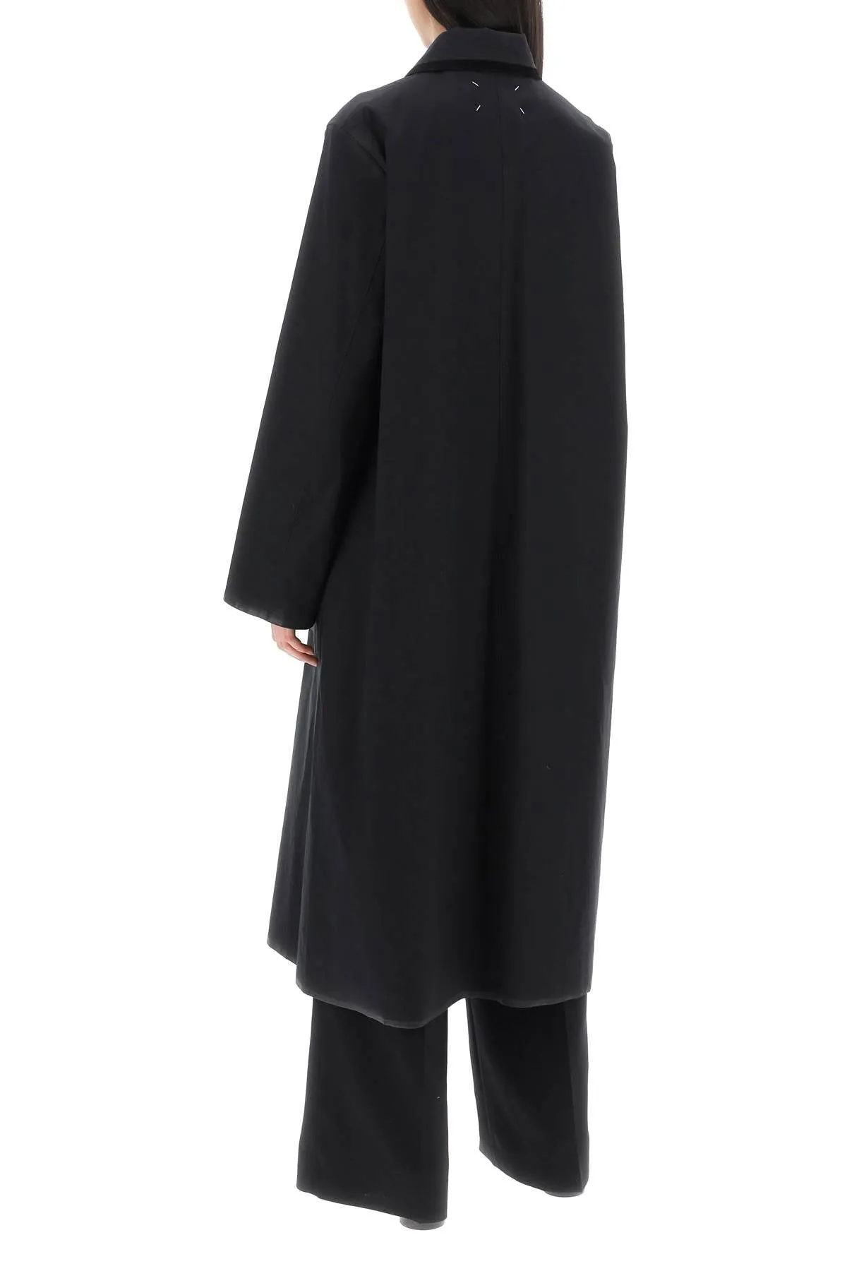 COTTON COAT WITH LAMINATED TRIM DETAILS