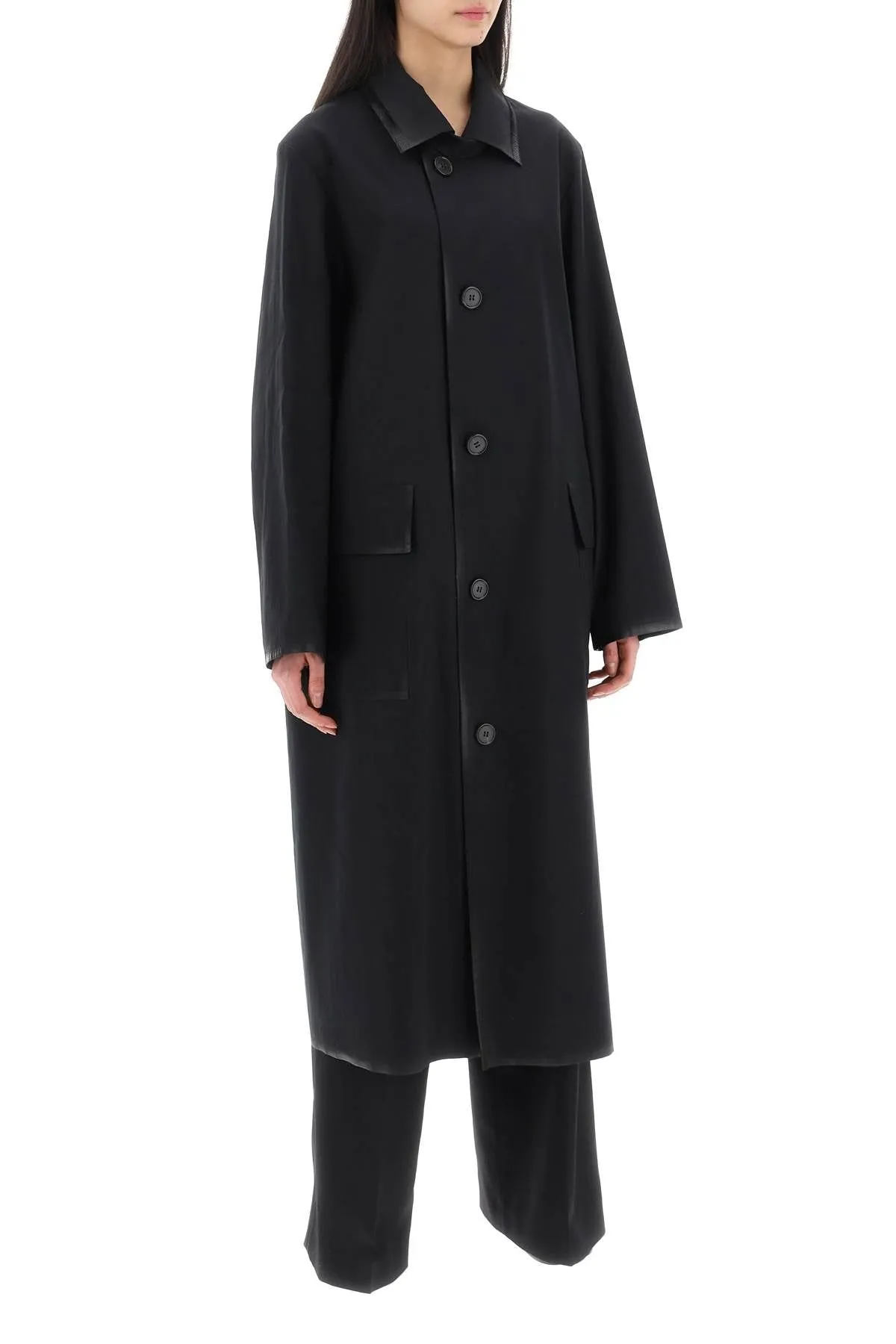 COTTON COAT WITH LAMINATED TRIM DETAILS
