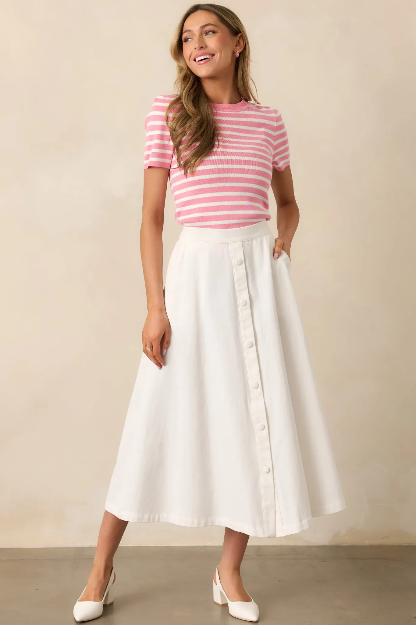 Countryside Charm 100% Cotton Ivory Midi Skirt