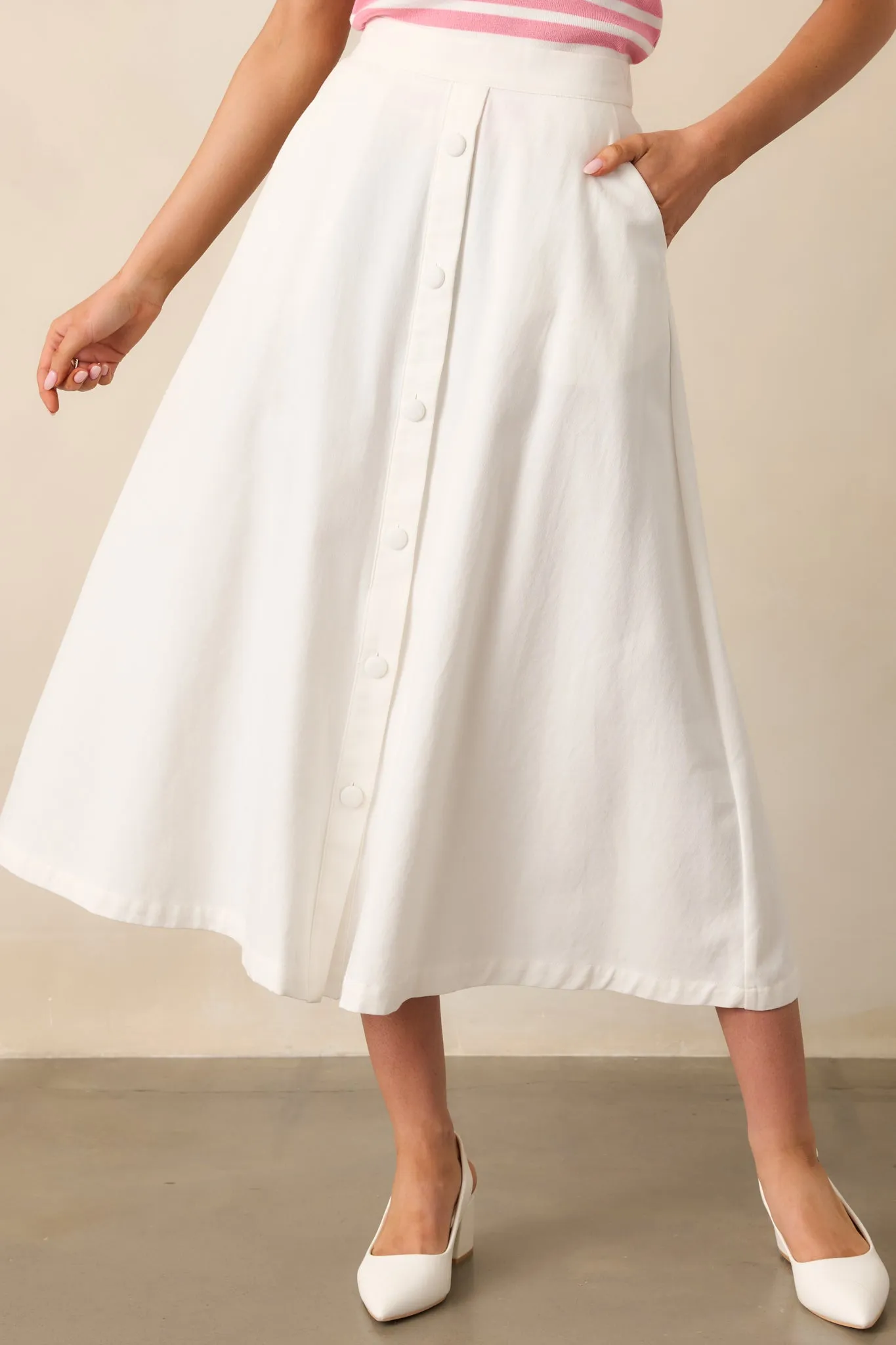 Countryside Charm 100% Cotton Ivory Midi Skirt
