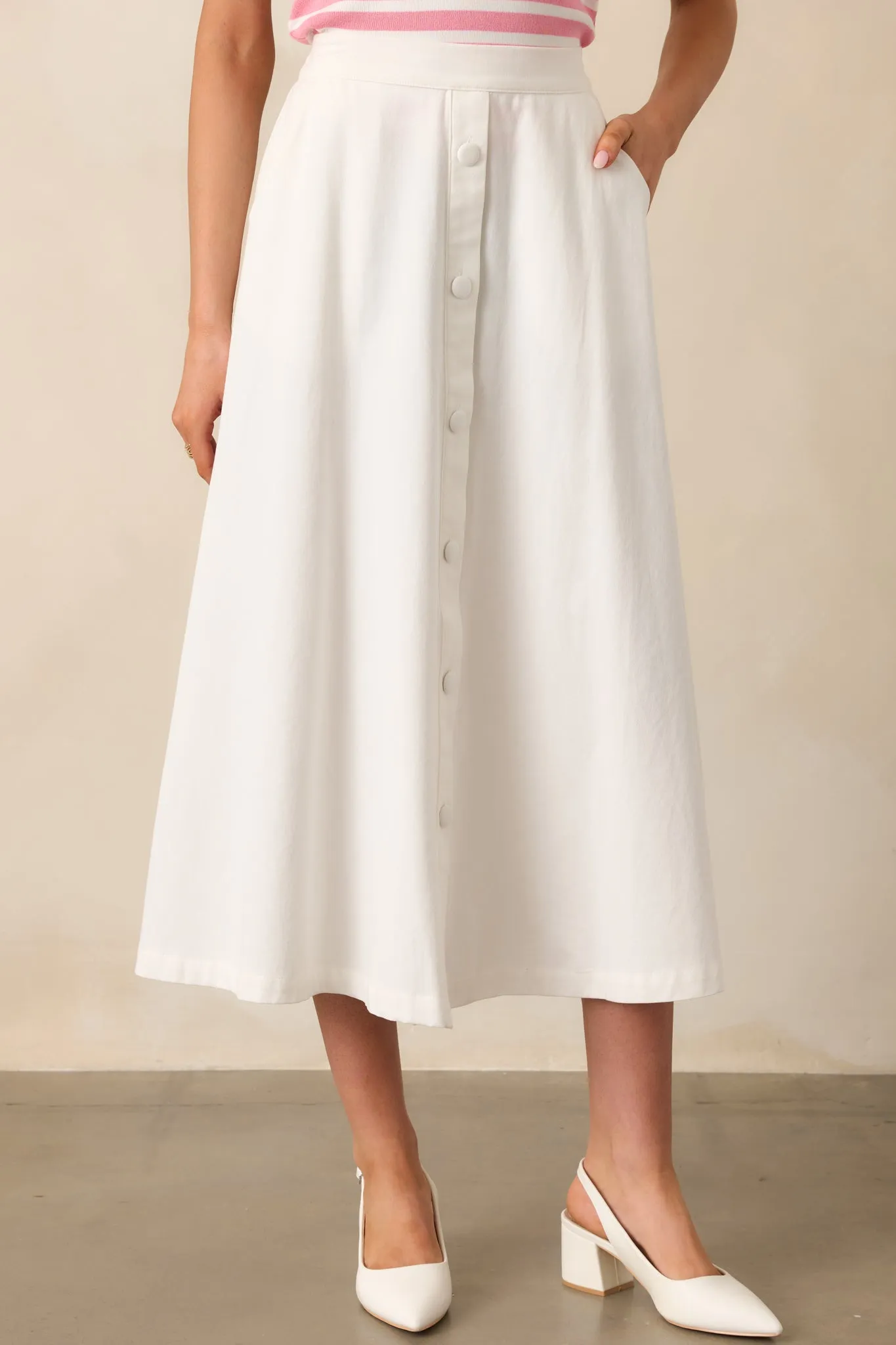 Countryside Charm 100% Cotton Ivory Midi Skirt