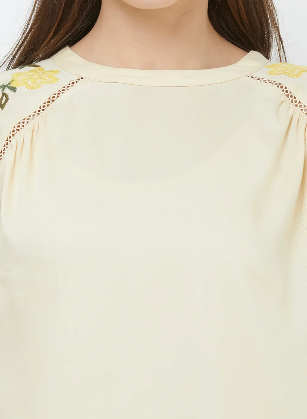 Cream Full Sleeves Embroidered Top