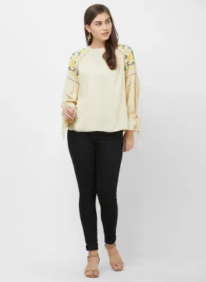 Cream Full Sleeves Embroidered Top