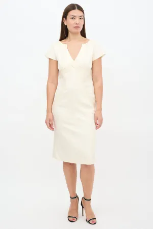 Cream Silk & Wool Floral Jacquard Sheath Dress