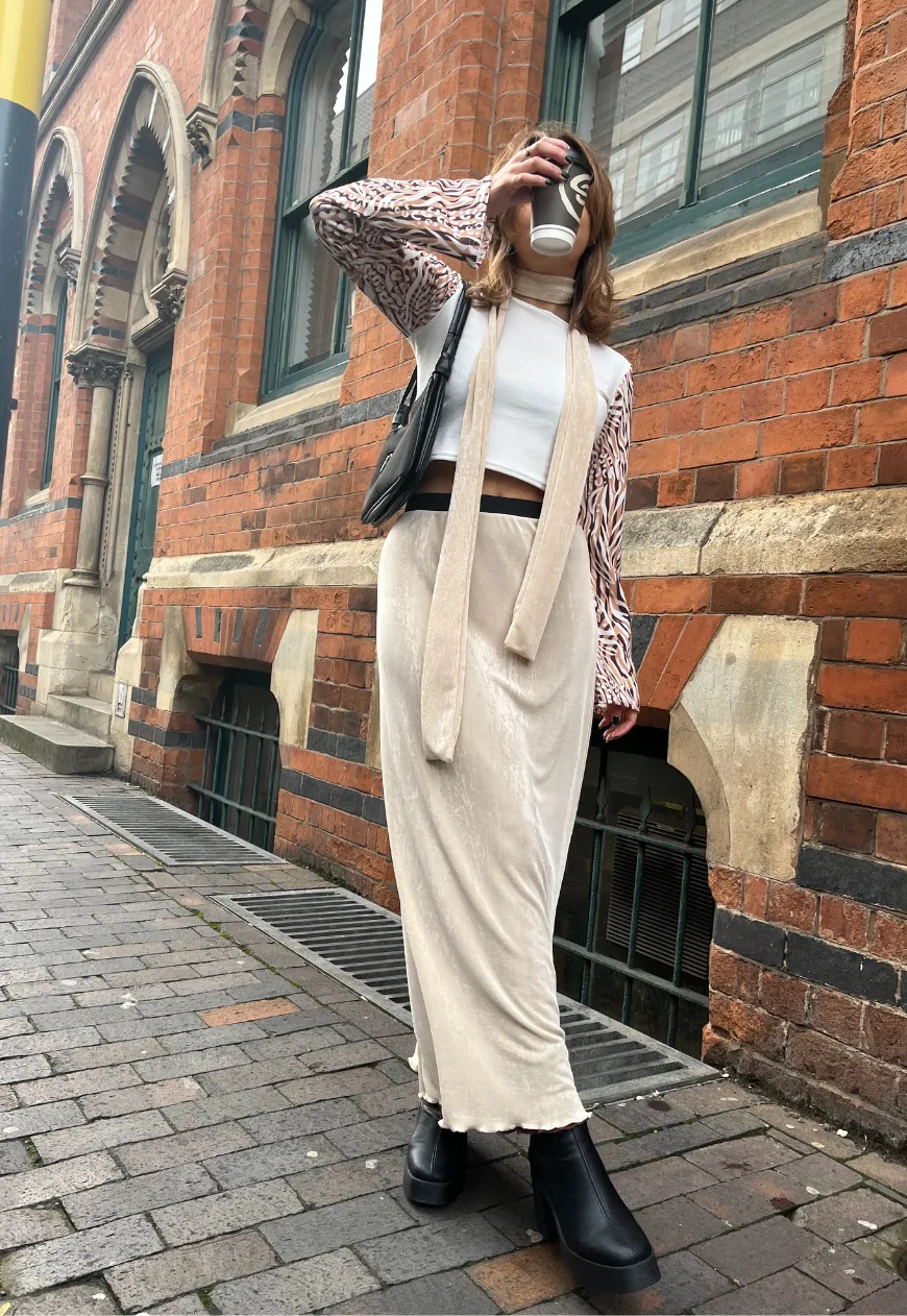 CREAM/HAZELNUT REVERSIBLE MAXI SKIRT
