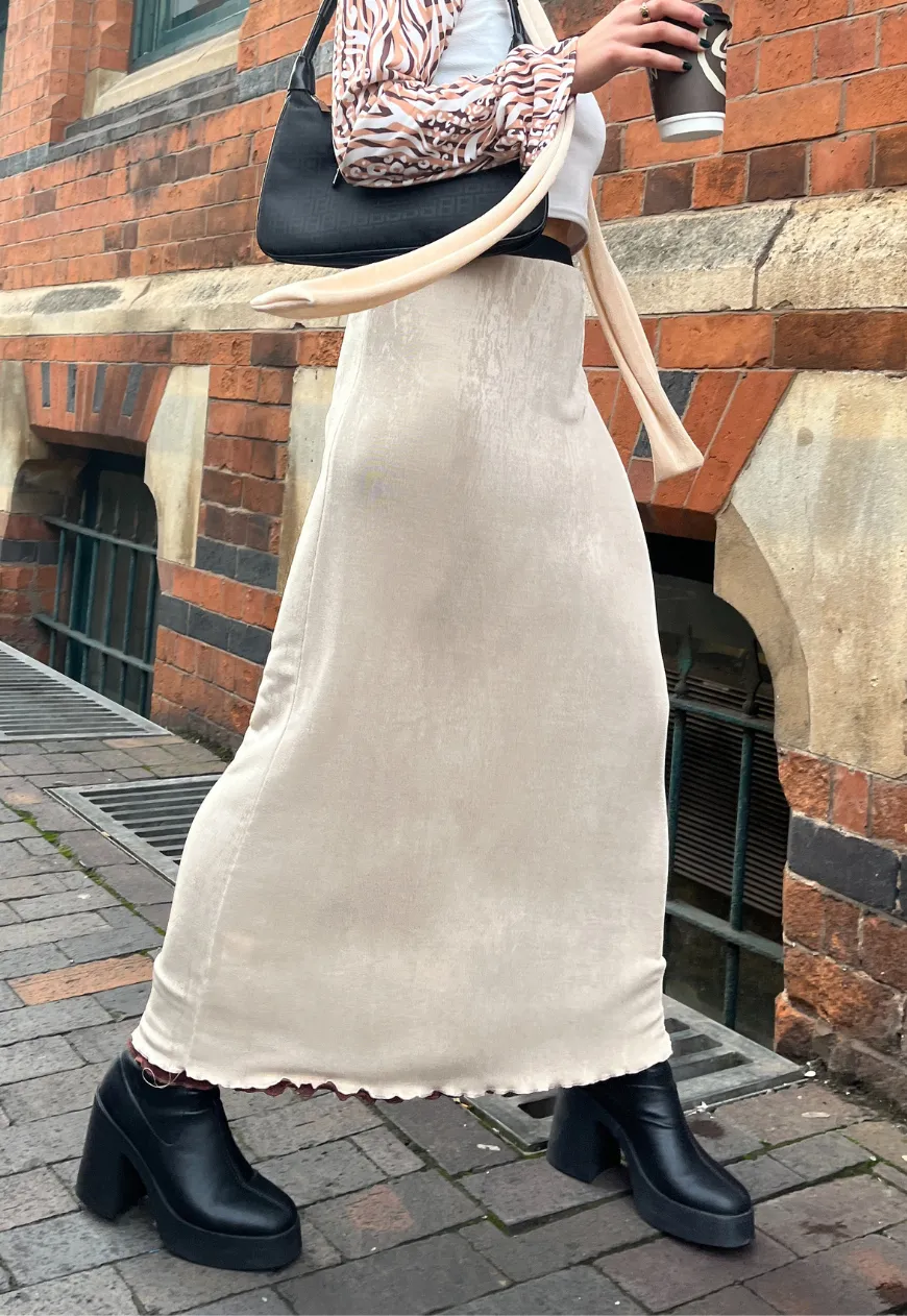 CREAM/HAZELNUT REVERSIBLE MAXI SKIRT