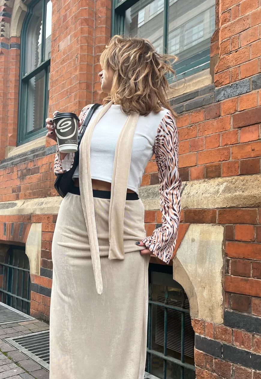 CREAM/HAZELNUT REVERSIBLE MAXI SKIRT