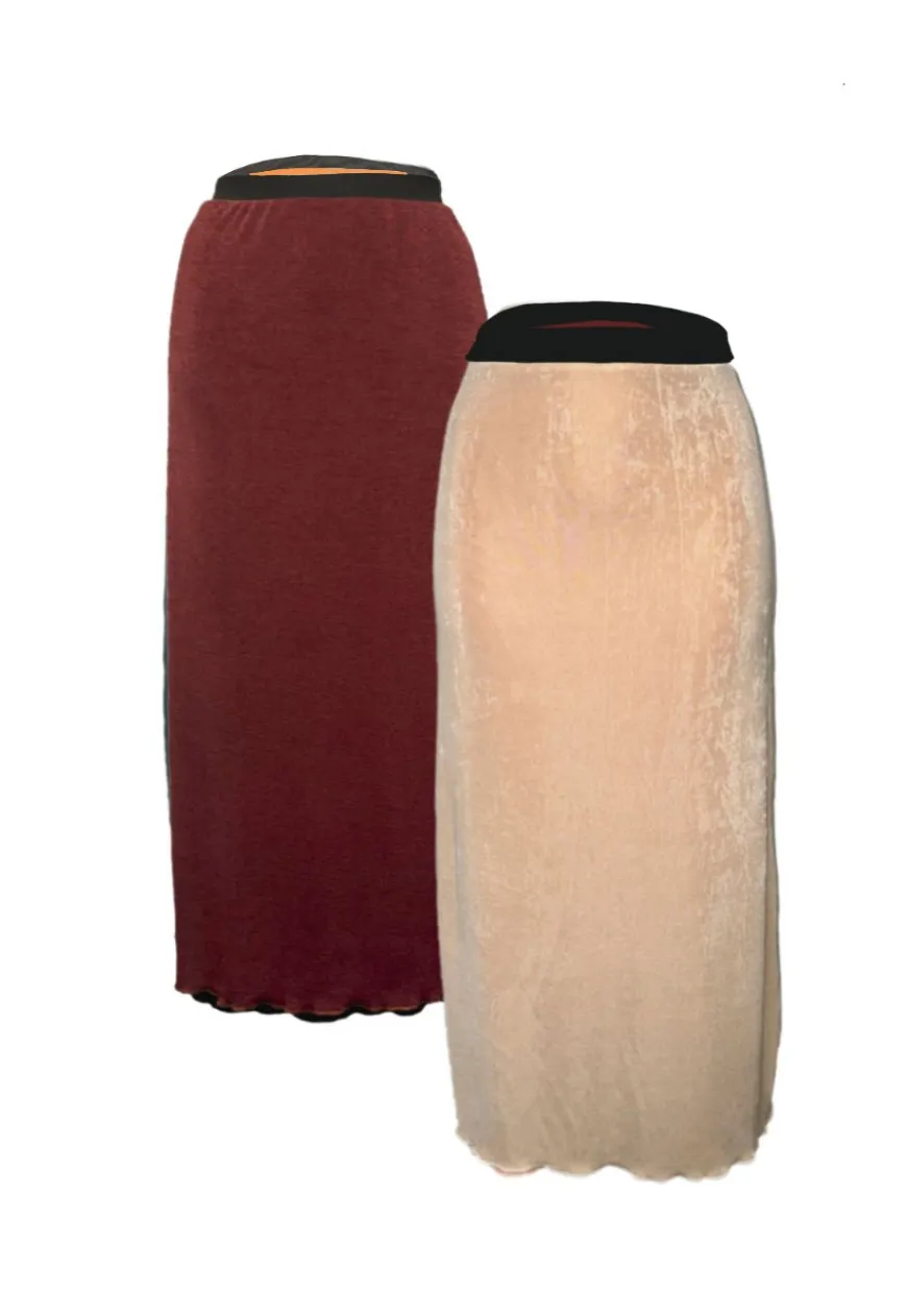 CREAM/HAZELNUT REVERSIBLE MAXI SKIRT