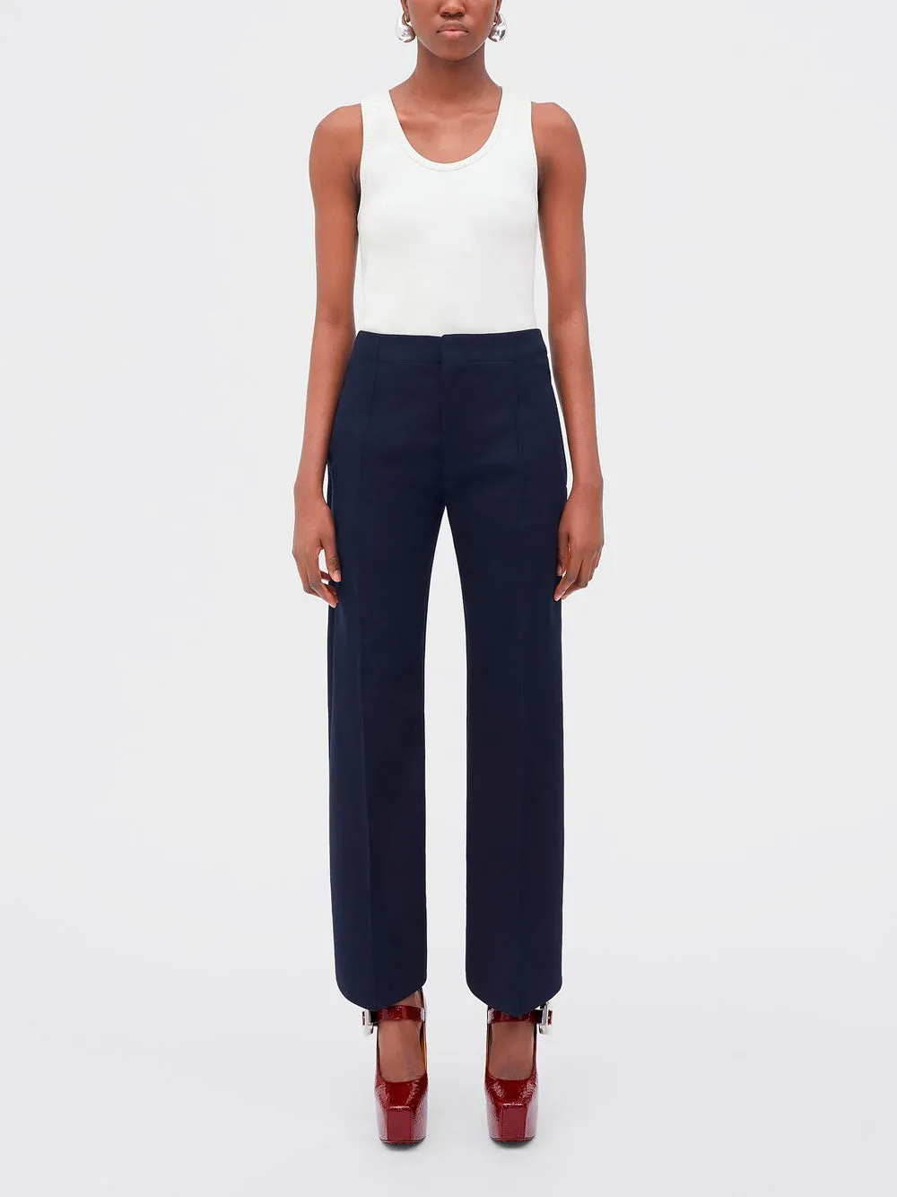 Curved shape cotton canvas trousers