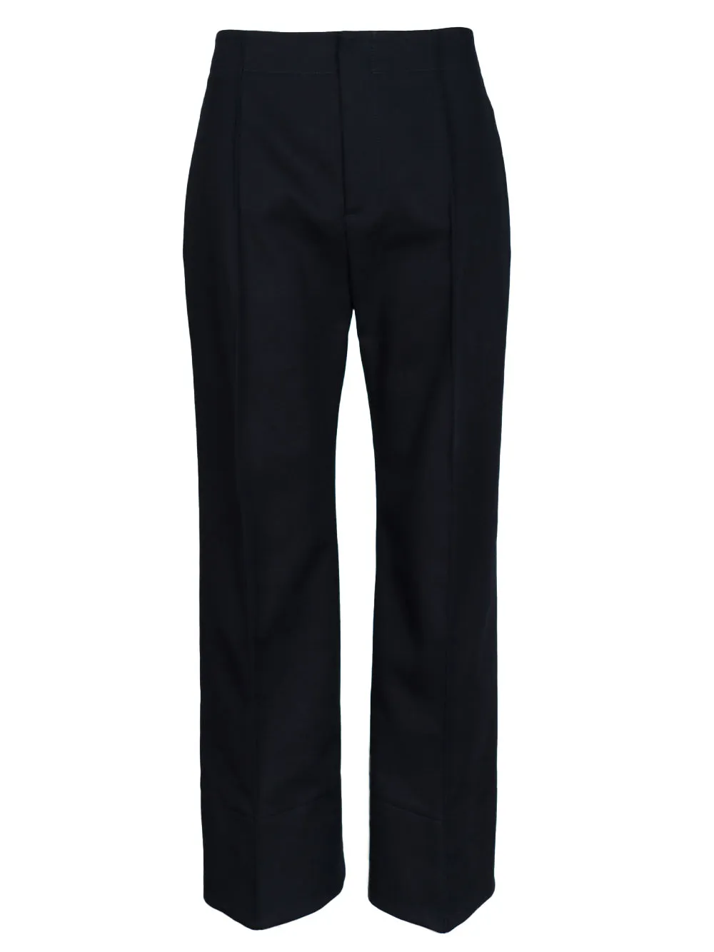 Curved shape cotton canvas trousers
