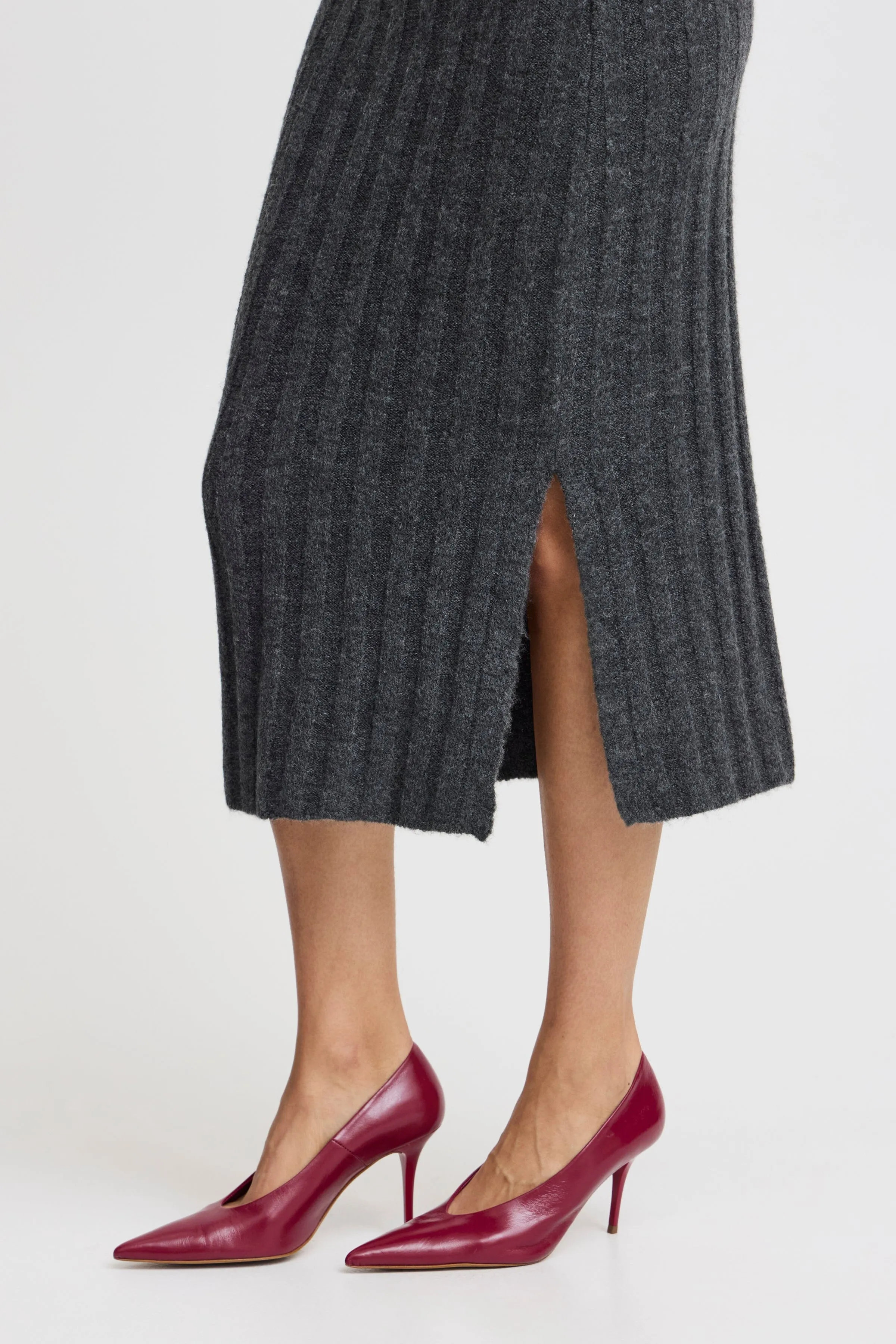 DARK GREY KNIT MIDI SKIRT