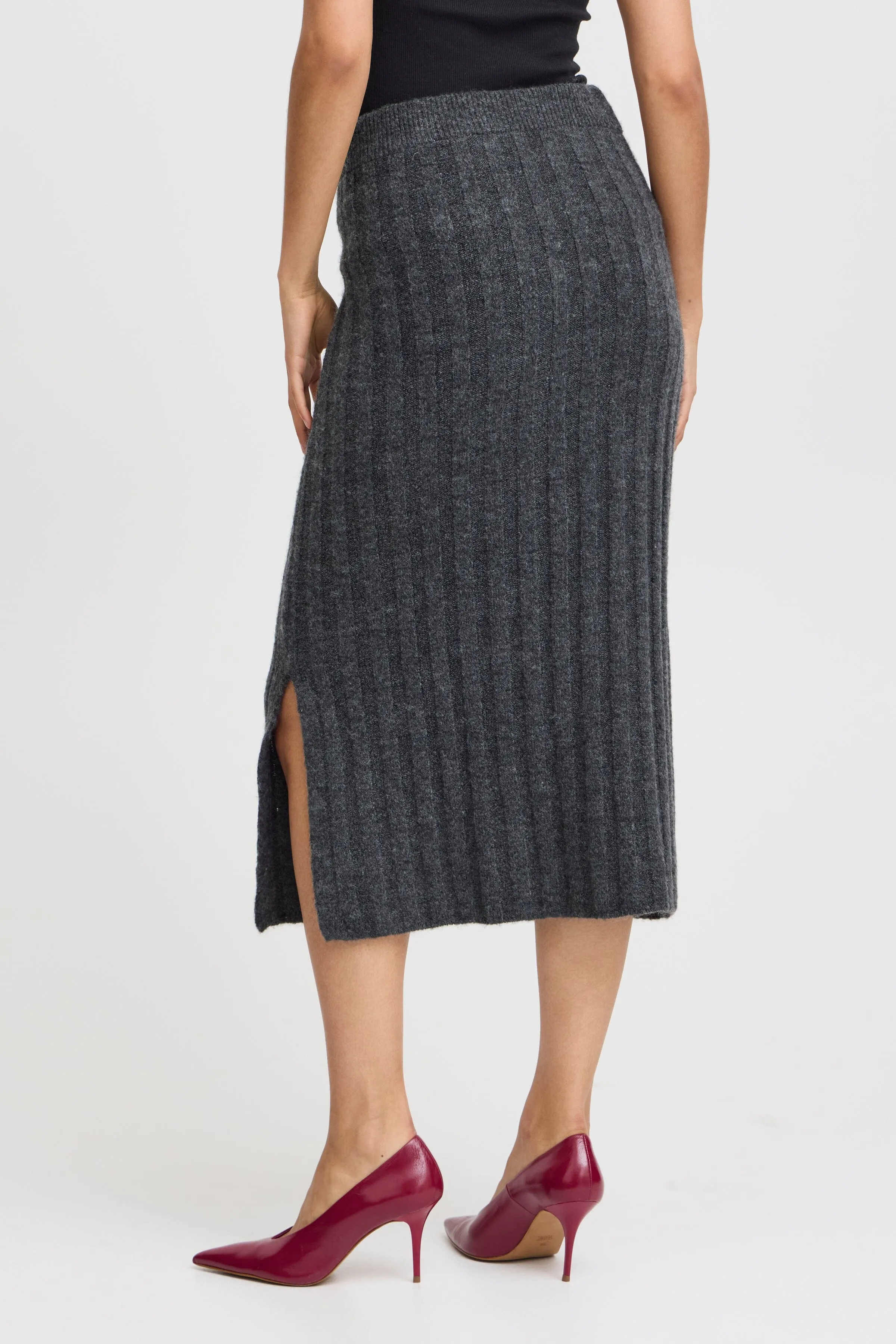 DARK GREY KNIT MIDI SKIRT