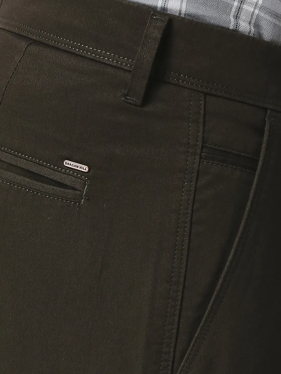 Dark Olive Green Slim Tapered Cotton Dobby Lycra Trouser