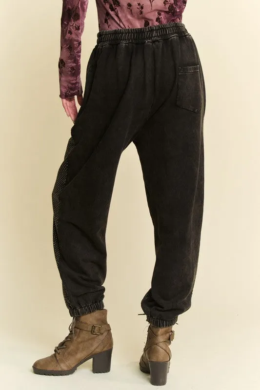 Davi & Dani Black Rhinestone Elastic Waist Joggers