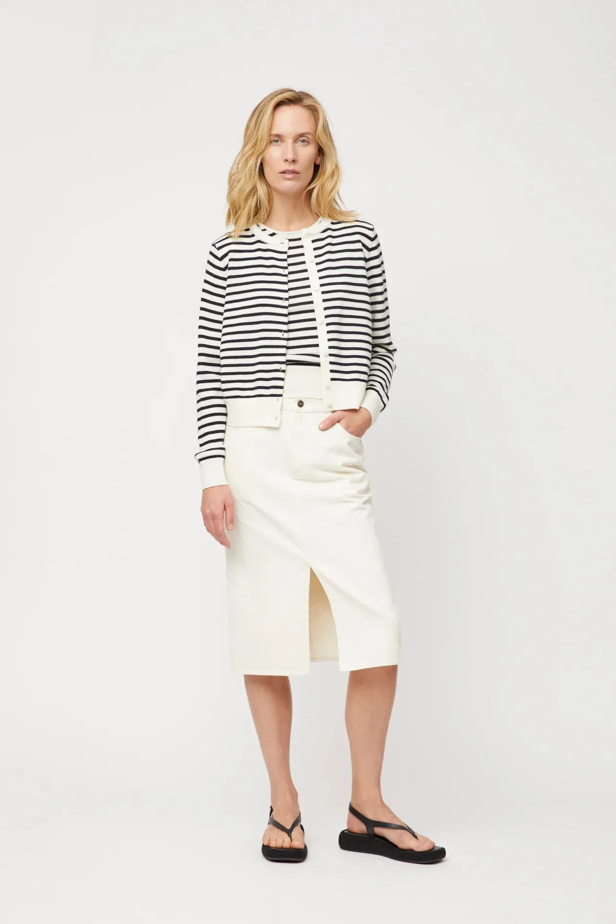 Denim Midi Skirt - Ecru