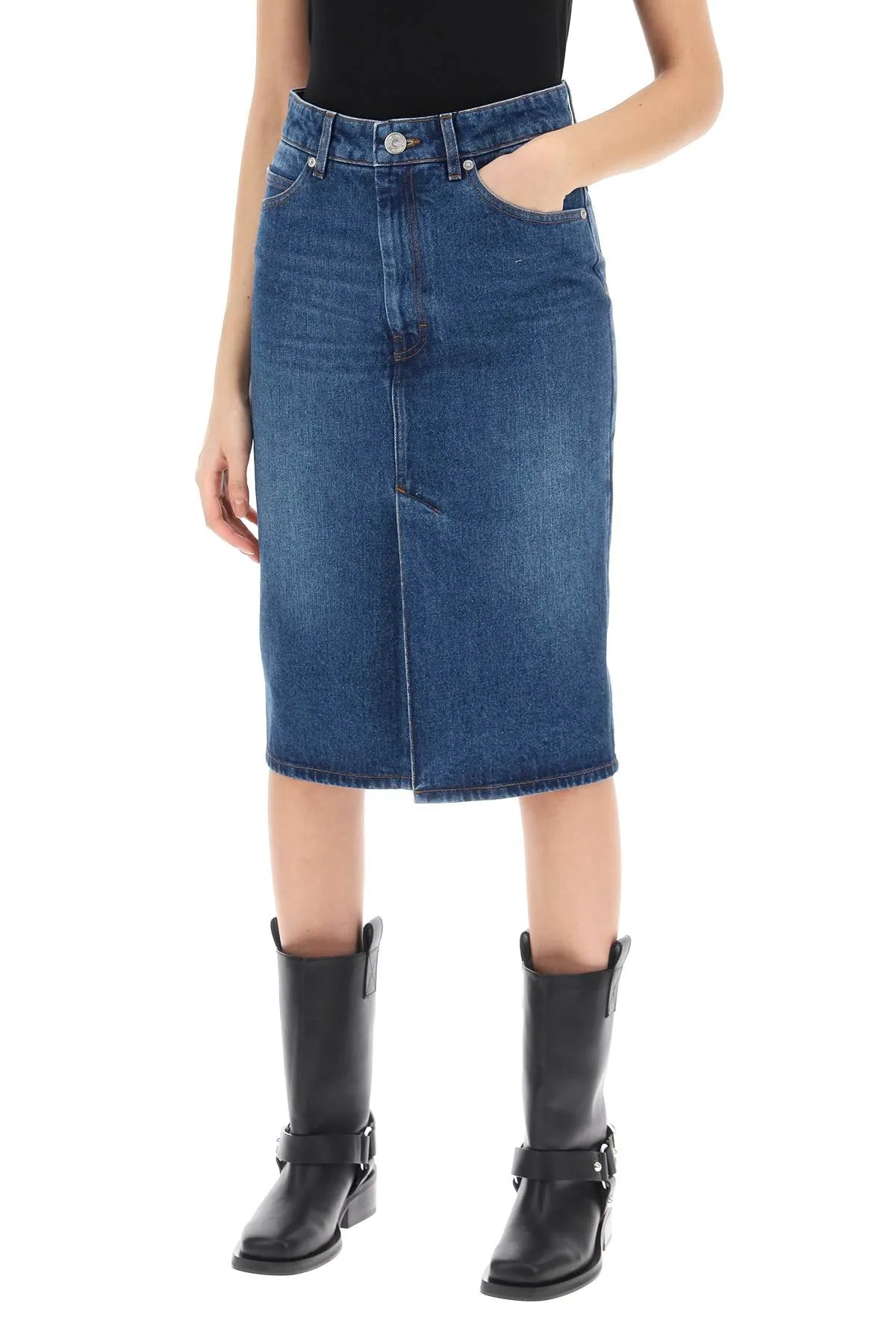 denim midi skirt in seven