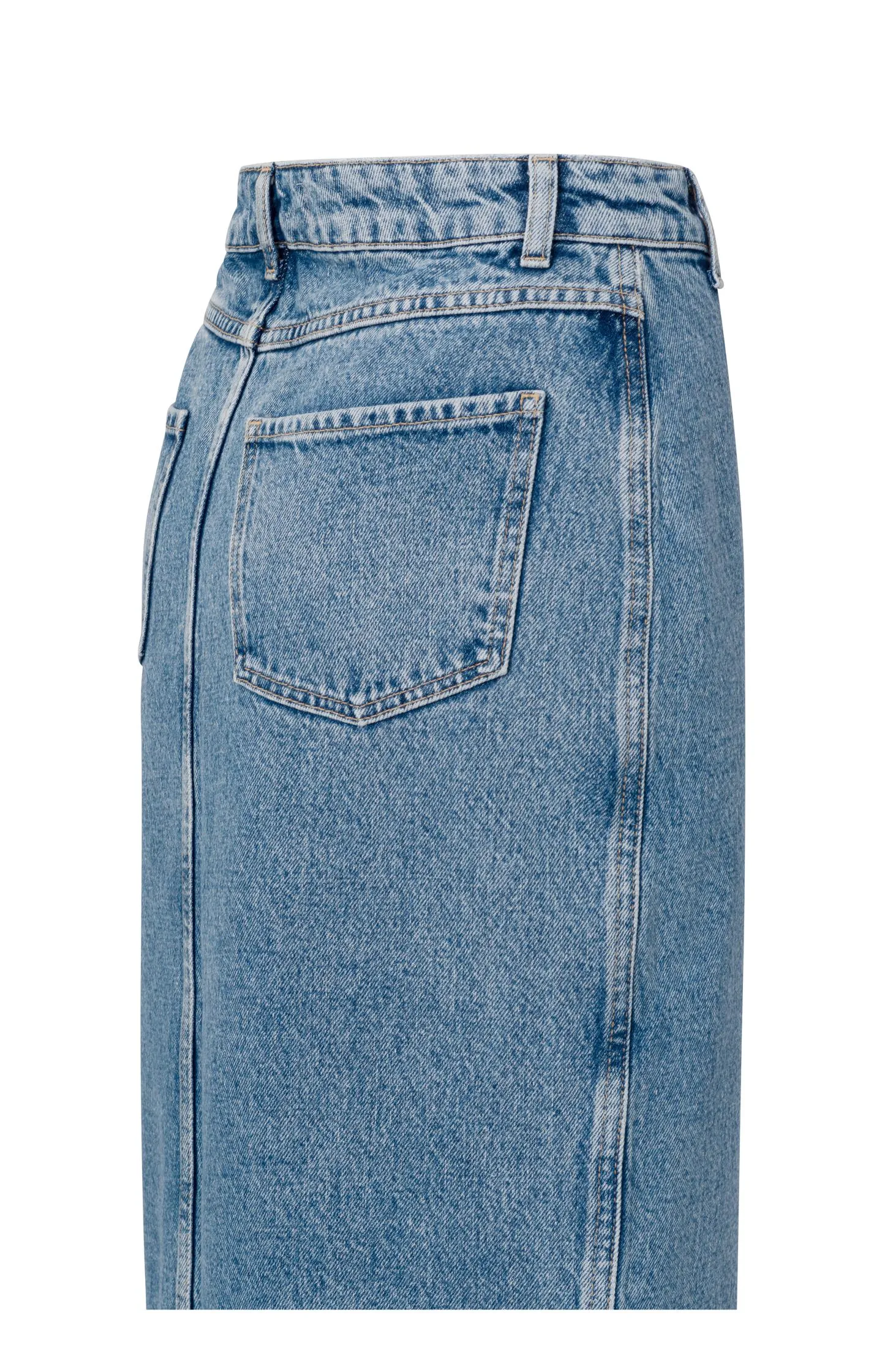 Denim midi skirt with buttons and slit in cotton