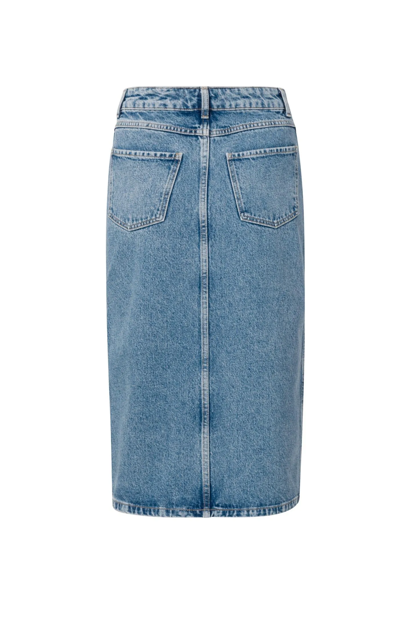 Denim midi skirt with buttons and slit in cotton