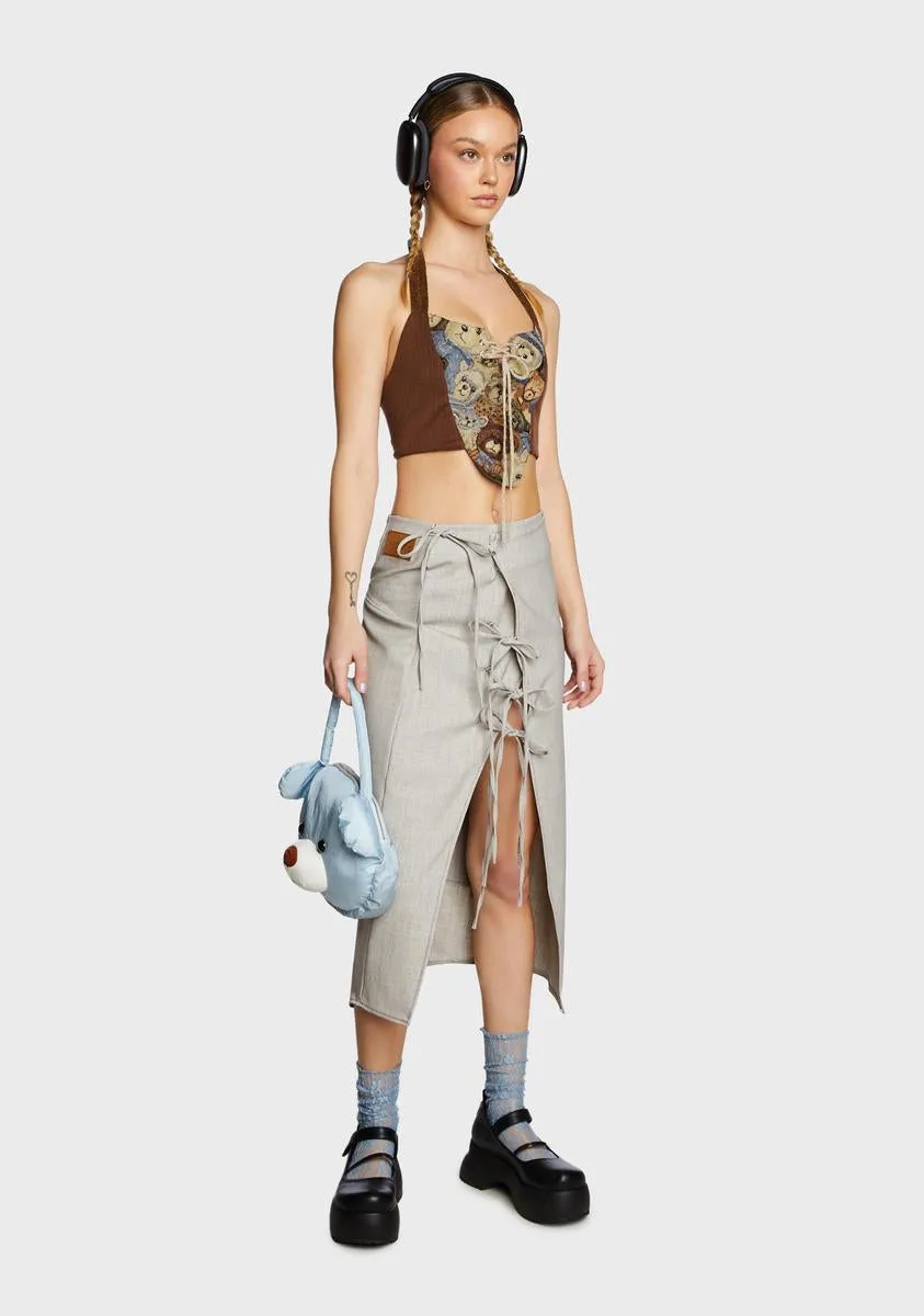 Denim Tie Long Skirt