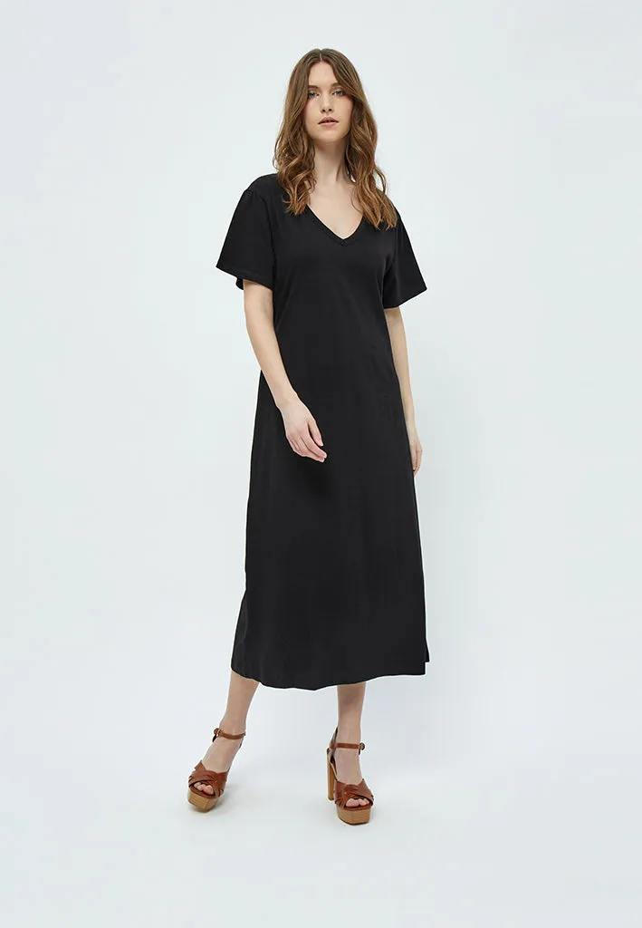 Dina GOTS Short Sleeve Midcalf Dress - Black