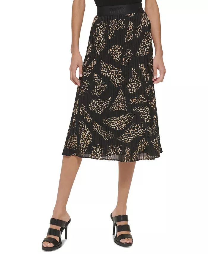 DKNY Animal-Print Pleated Midi Skirt