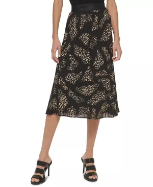 DKNY Animal-Print Pleated Midi Skirt