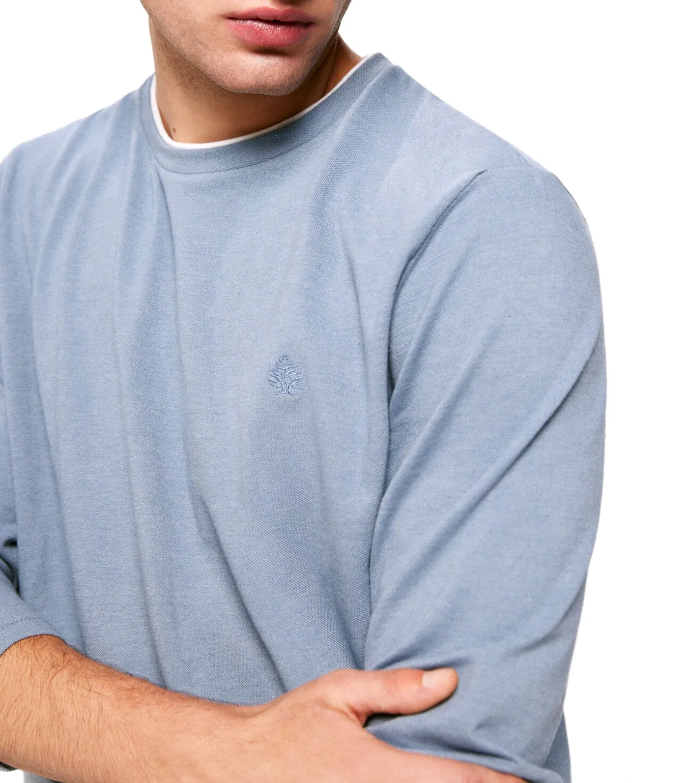 Double Melange Long Sleeve T-Shirt Blue