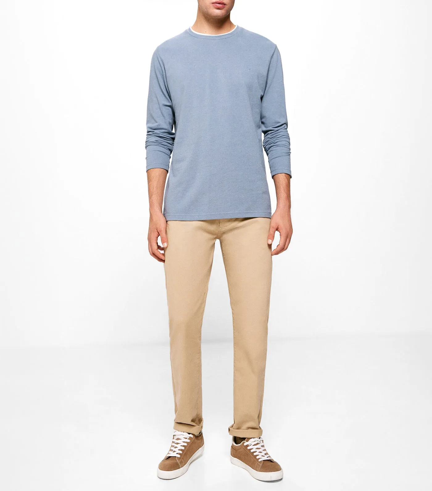 Double Melange Long Sleeve T-Shirt Blue