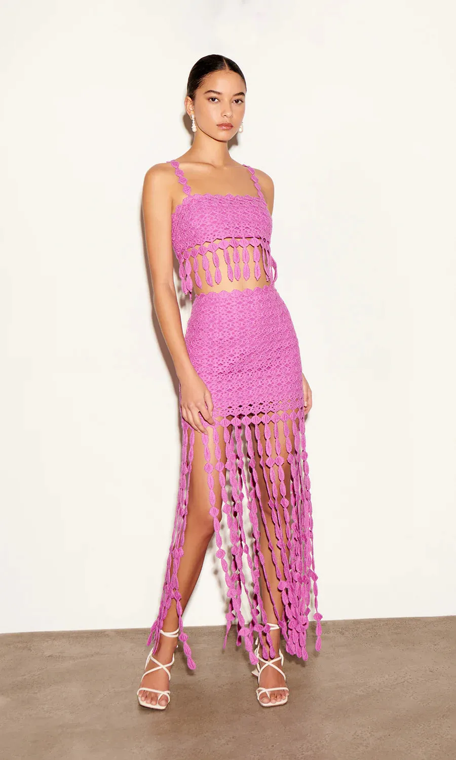 Elie Fringe Embroidery Midi Skirt