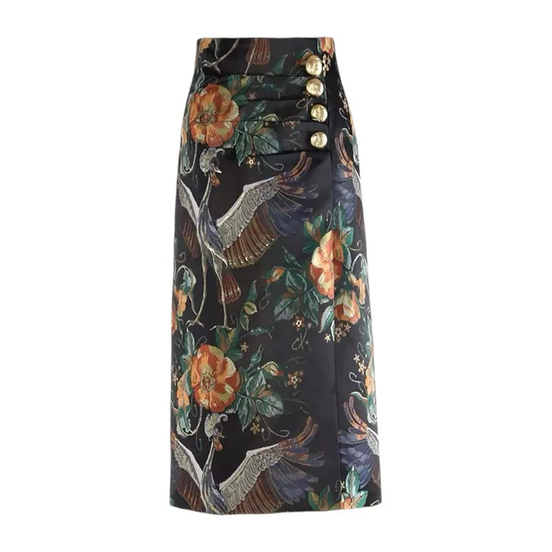 Ella Printed Satin Midi Skirt