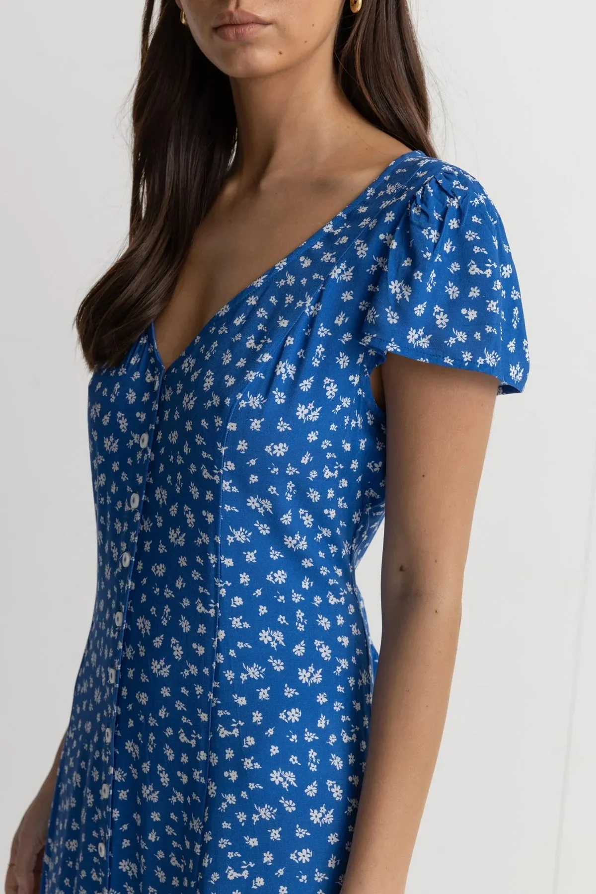 Elodie Floral Midi Dress - Blue