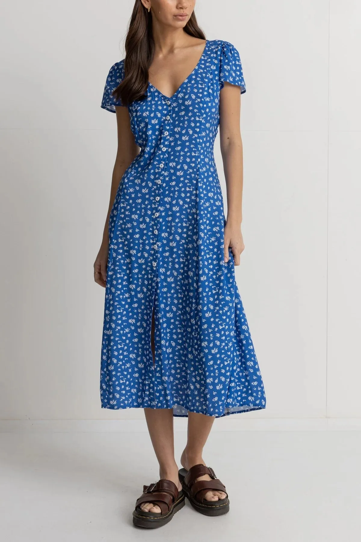 Elodie Floral Midi Dress - Blue