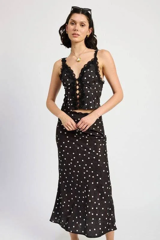 Emory Park Satin Midi Skirt With Lace Trim